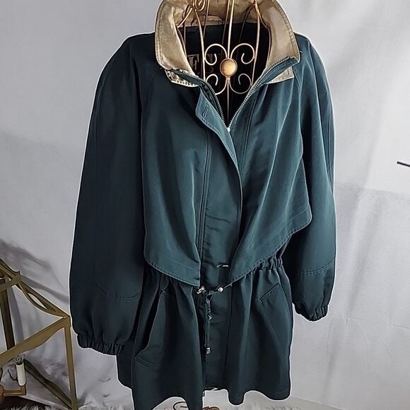 Vintage F S L Size XL Forest Green Zippered Coat with Gold Collar Chore Jacket - Picture 1 of 11
